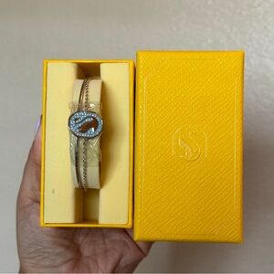 NWOT Swarovski Crystal Swan Bangle, Blue, Rhodium Plated